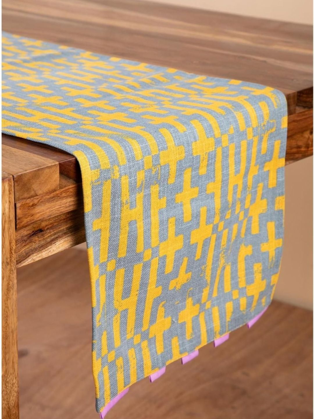 FREEDOM TREE Yellow & Grey Printed Cotton Table Runner