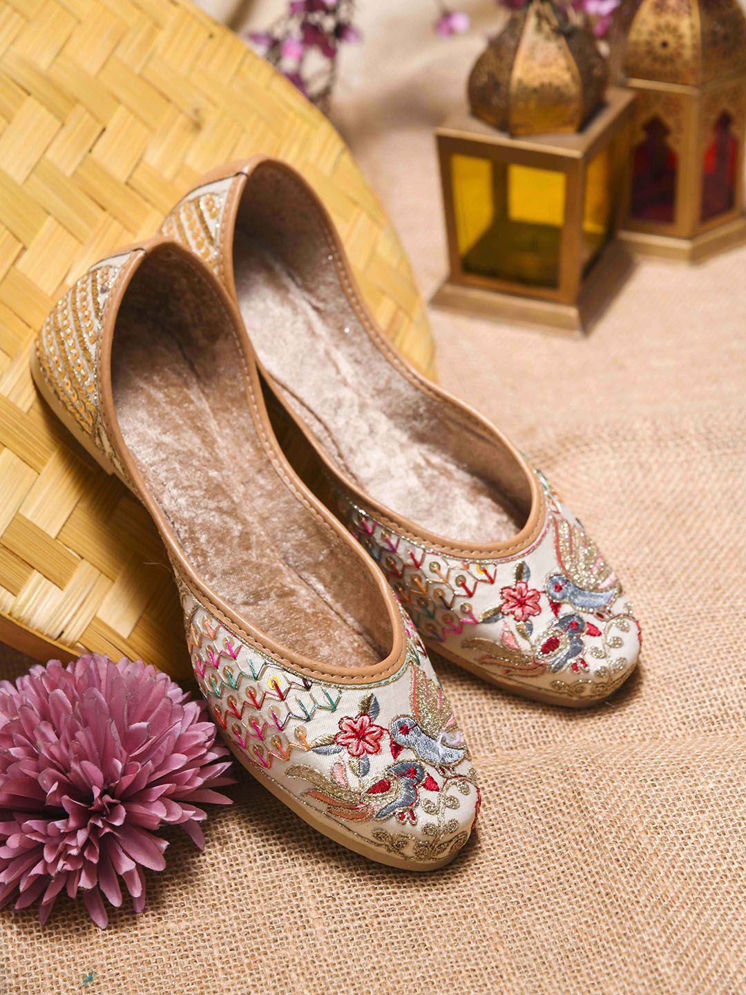 SGU Women Woven Design Embroidered Mojaris Flats