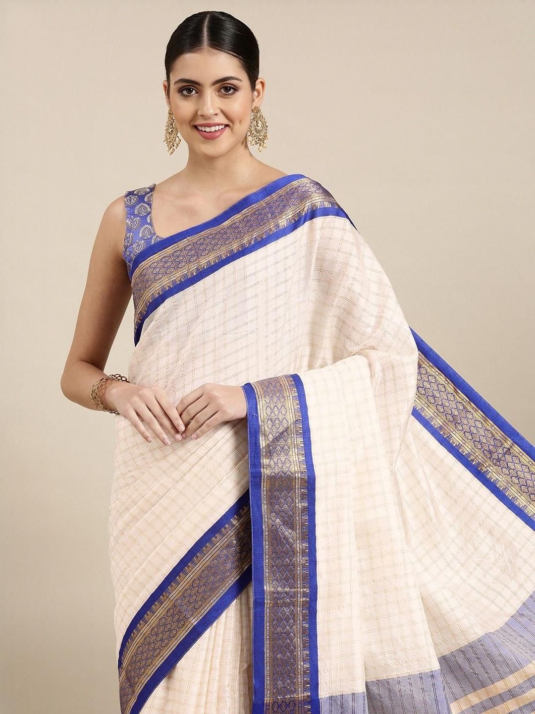 SILKWEAR Checked Zari Paithani Saree