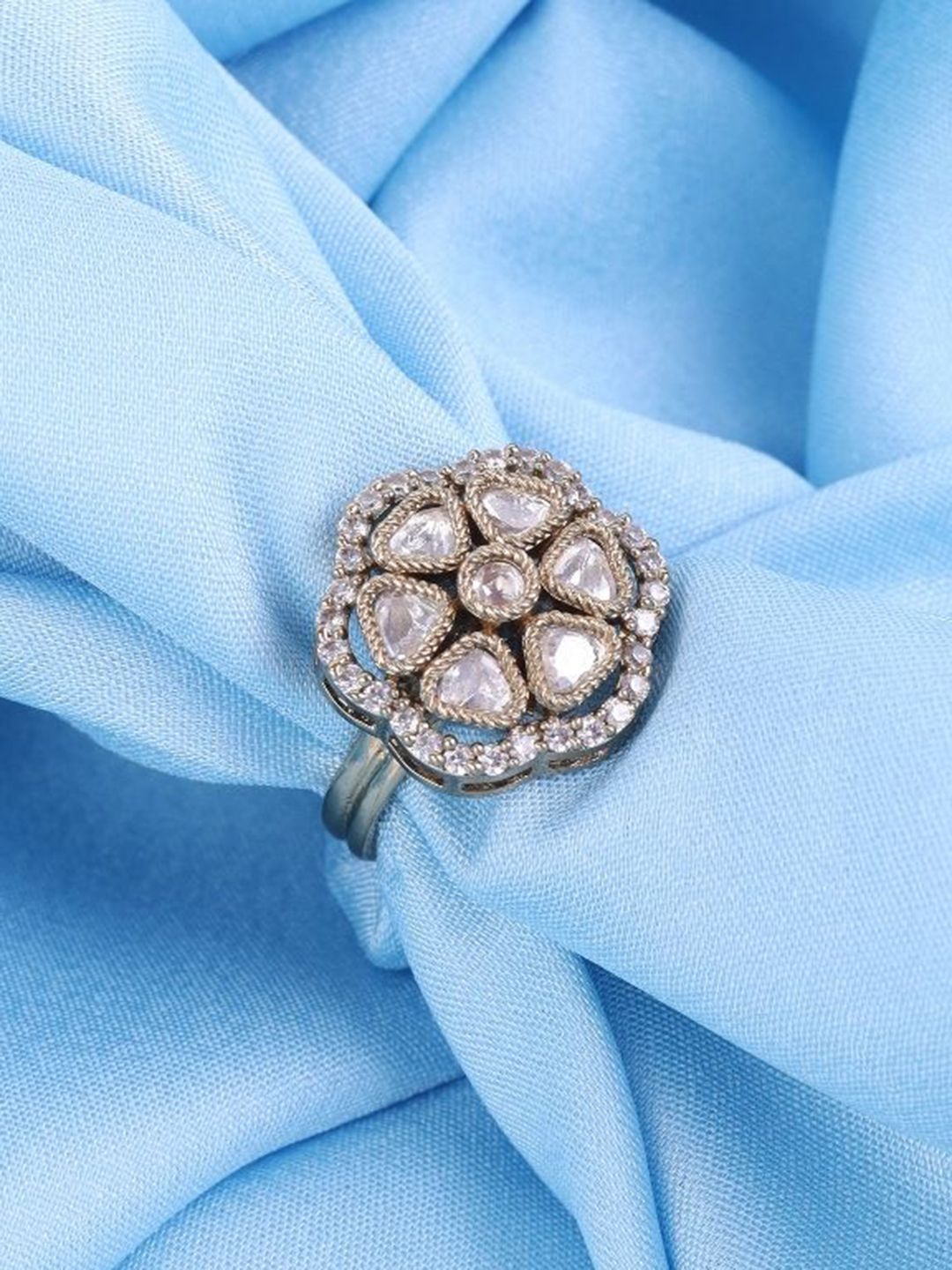 SALONI FASHION JEWELLERY Gold-Plated Stone-Studded Adjustable Finger Ring