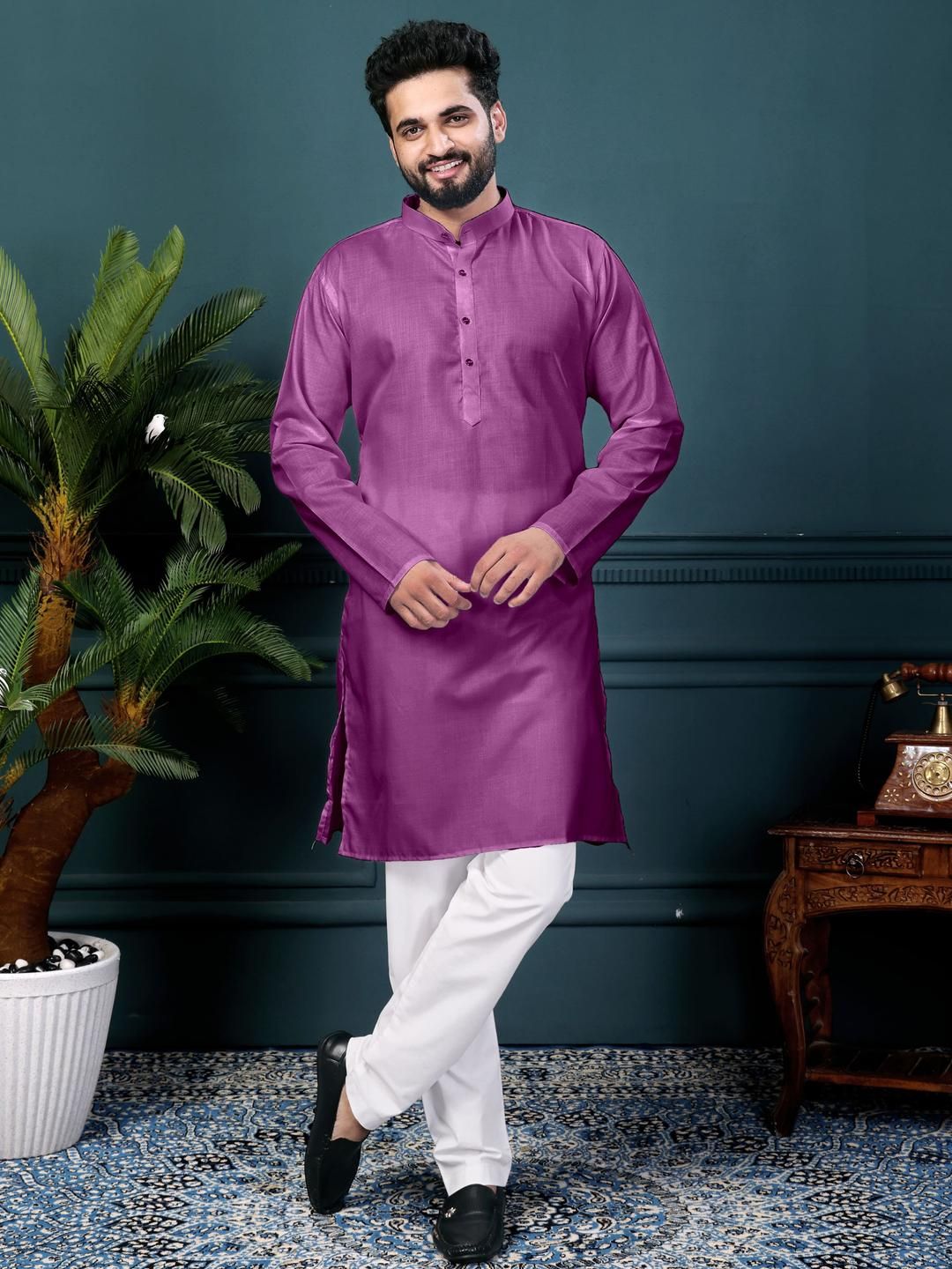 ORIFAB Men Purple Kurtas
