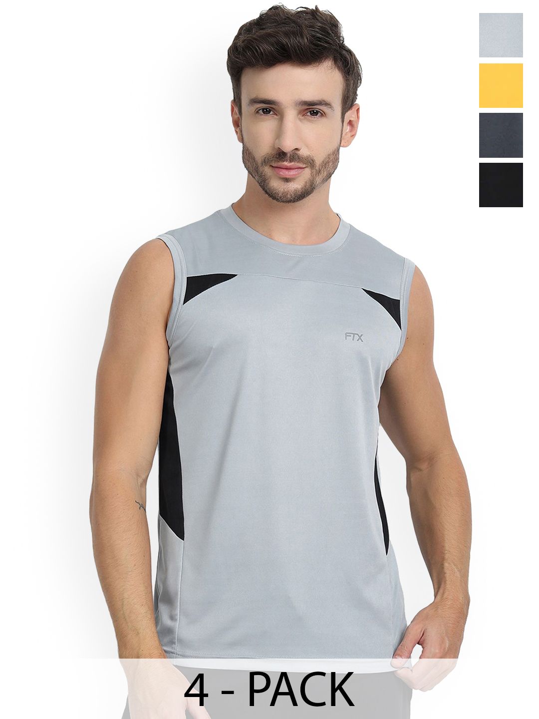 Buy FTX  Pack Of 4 Color Blocked Round Neck Gym Vests 709 1_709 8_709 11_709 12 S -  - Apparel for Men