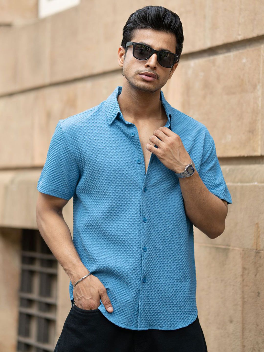 Powerlook SS25 Textured Regular Fit Casual Shirt