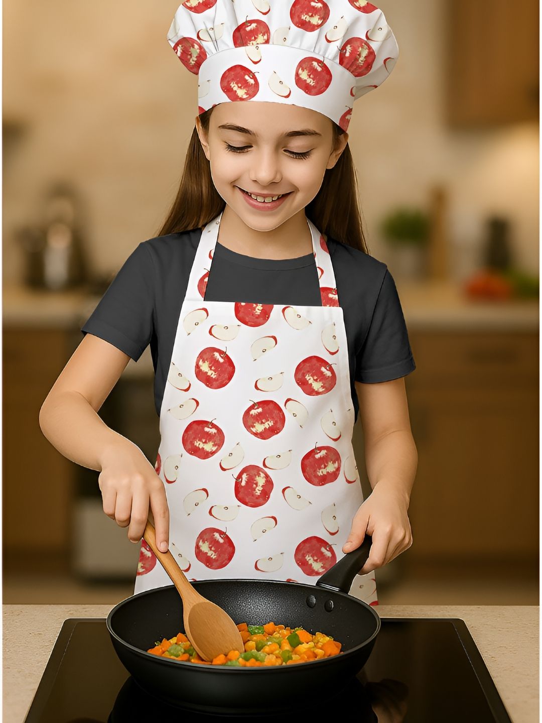 OASIS Kids Apple Printed Cotton Apron With Chef-Cap
