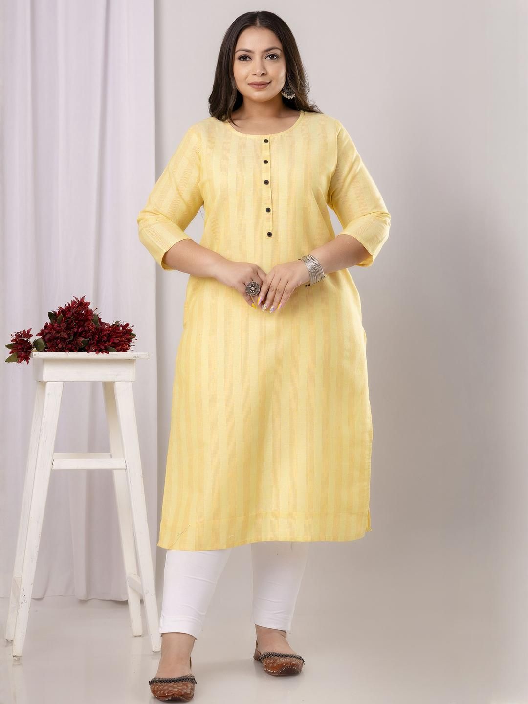 SHRITIKA Women Yellow Pure Cotton Kurtis