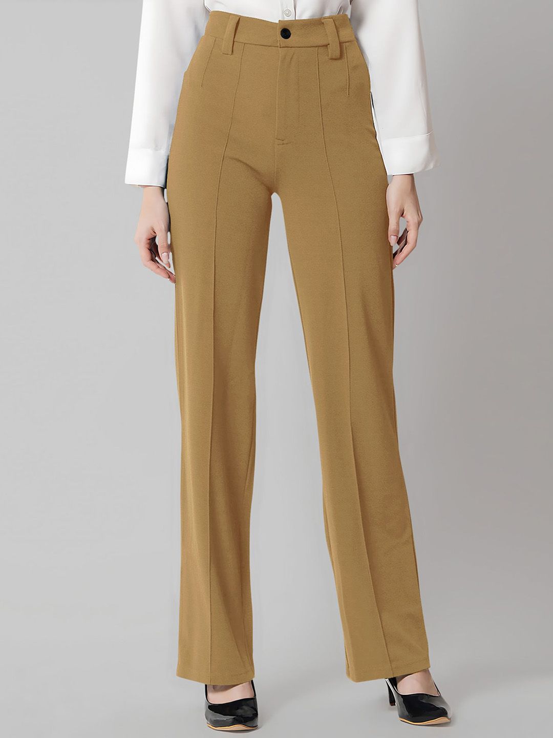 Dream Beauty Fashion Maahir Women Straight Fit High-Rise Easy Wash Pleated Trousers