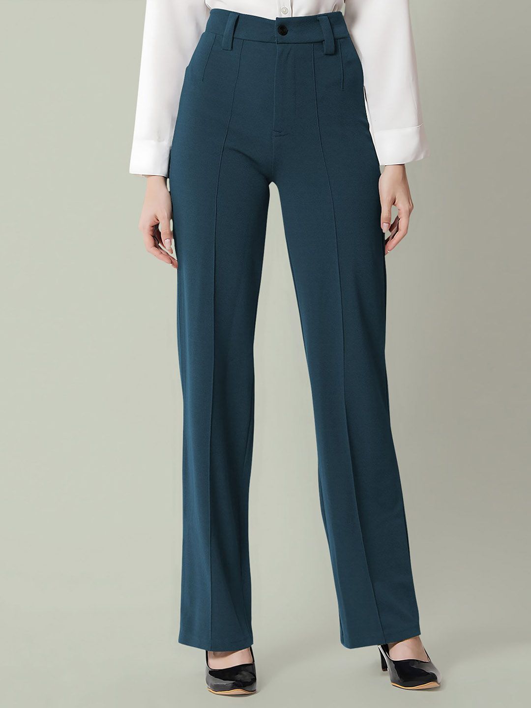 Dream Beauty Fashion Women Straight Fit High-Rise Easy Wash Pleated Trousers