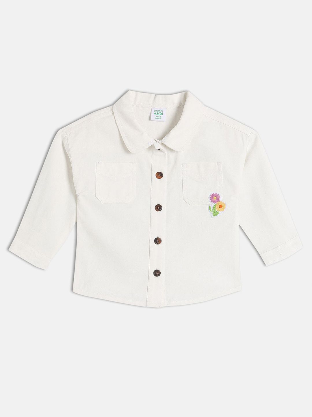 Girls Floral Embroidered Shirt Collar Shirt Style Top