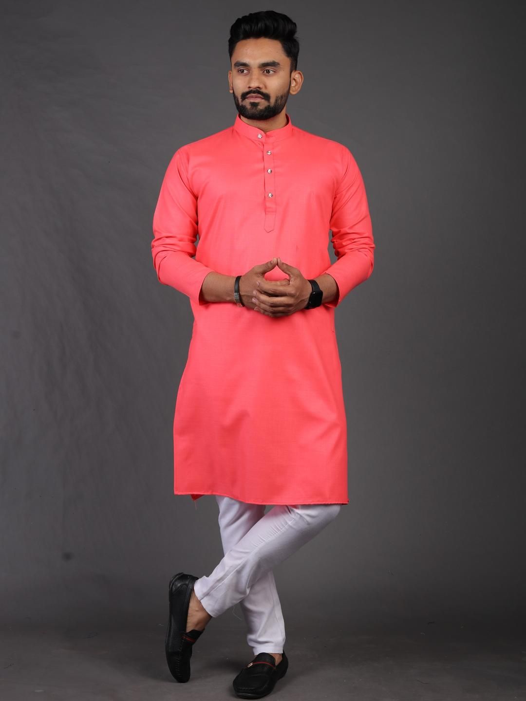 Enmozz Men Pink Blended Kurtas