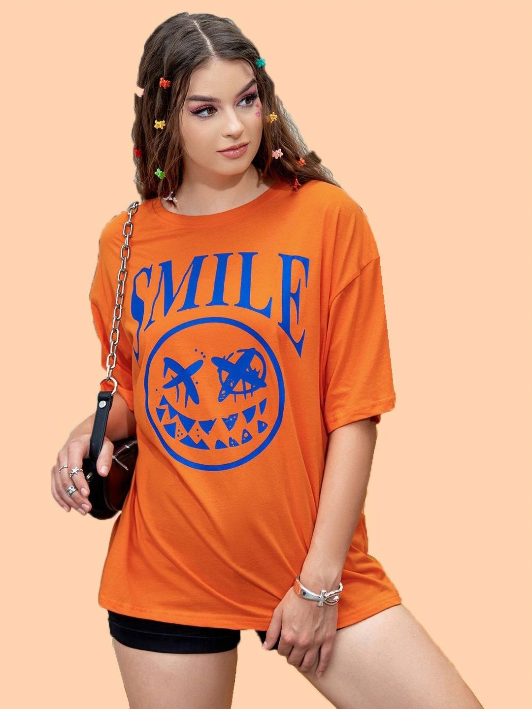 Christy World Women Typography Printed Round Neck Oversized T-shirt