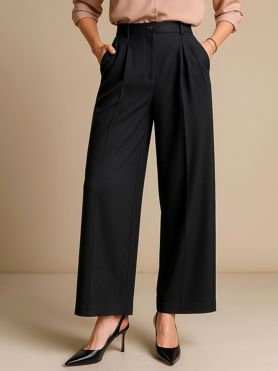 SASSAFRAS worklyf Women Straight Fit High-Rise Pleated Korean Pants