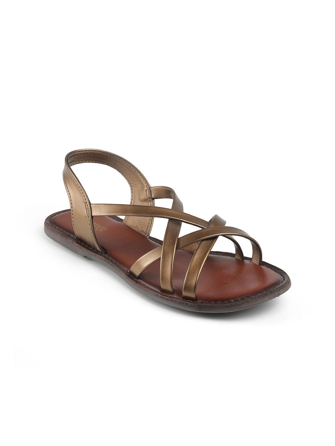 PEPPER Women Textured Strappy Leather Open Toe Flats