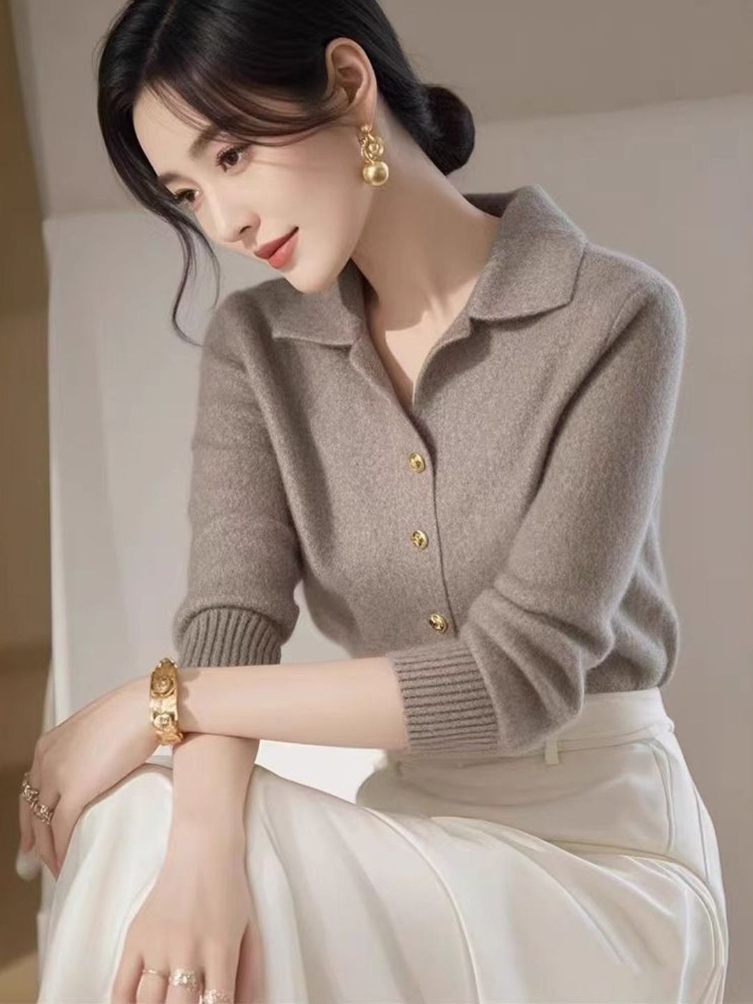 StyleCast Women Shirt Collar Cardigan