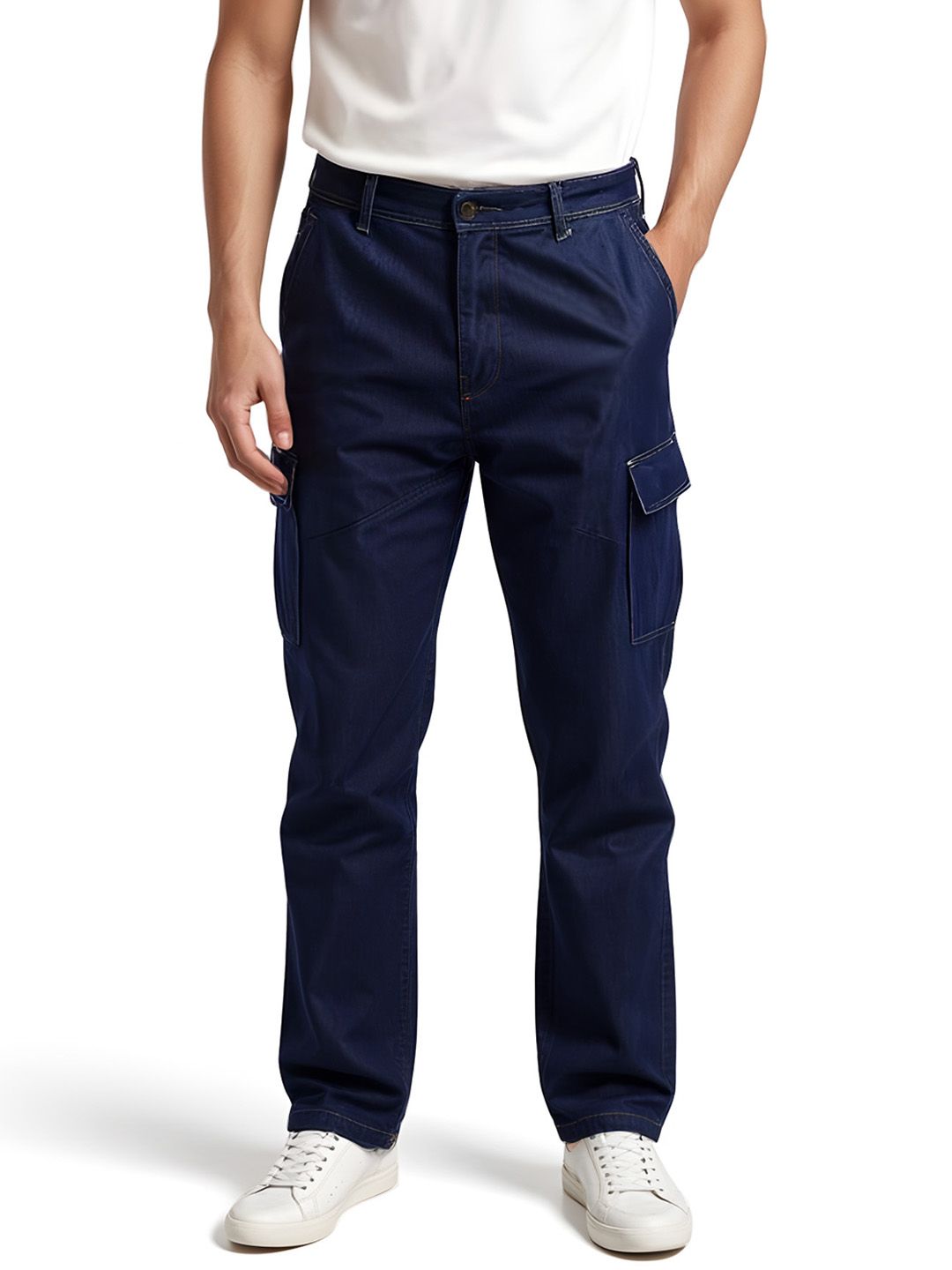 glitchez Men Mid-Rise Relaxed Fit Dark Cargo Style Jeans