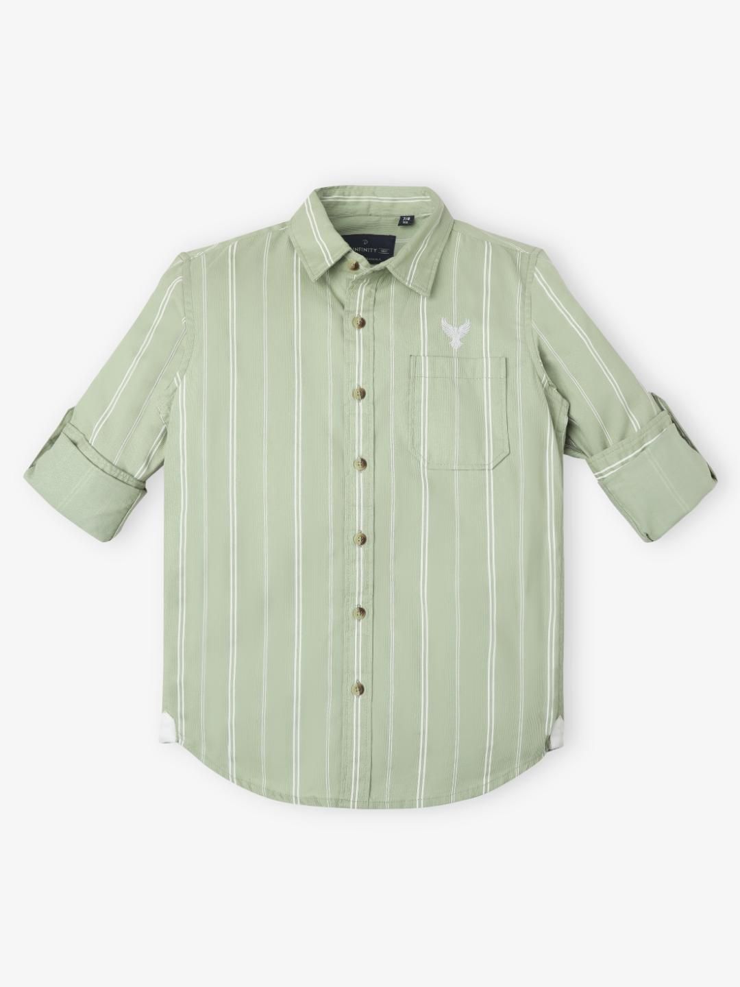 Infinity Boys Vertical Striped Roll-Up Sleeves Pure Cotton Shirt