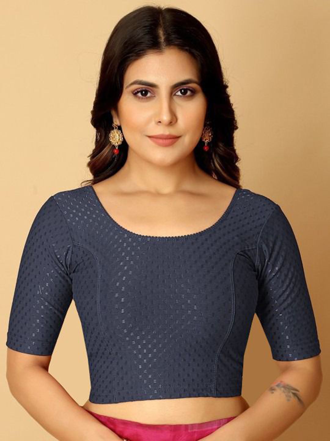SHREEJI DESIGNER Woven Design Stretchable Saree Blouse
