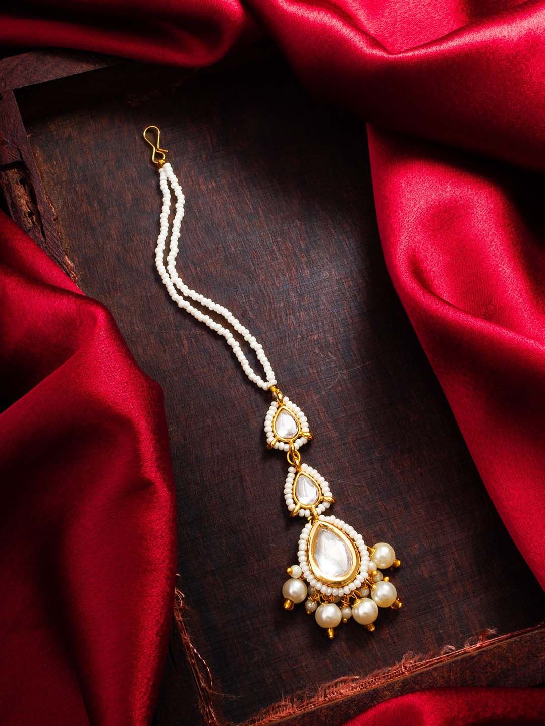 Anouk Gold-Plated Kundan Stone Studded & Pearls Beaded Maang Tikka
