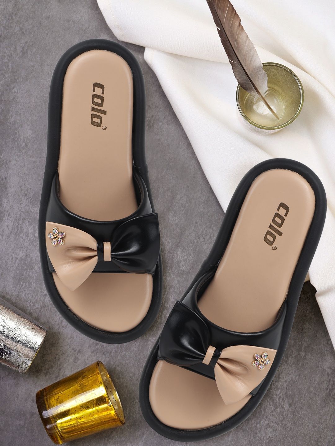 Colo Women Colourblocked Chunky Platform Heel Sandals with Bow