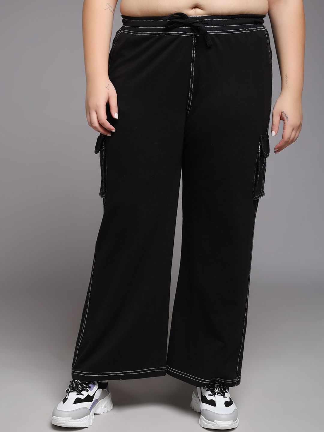 MKH Women Cotton Mid- Rise Cargo Track Pants