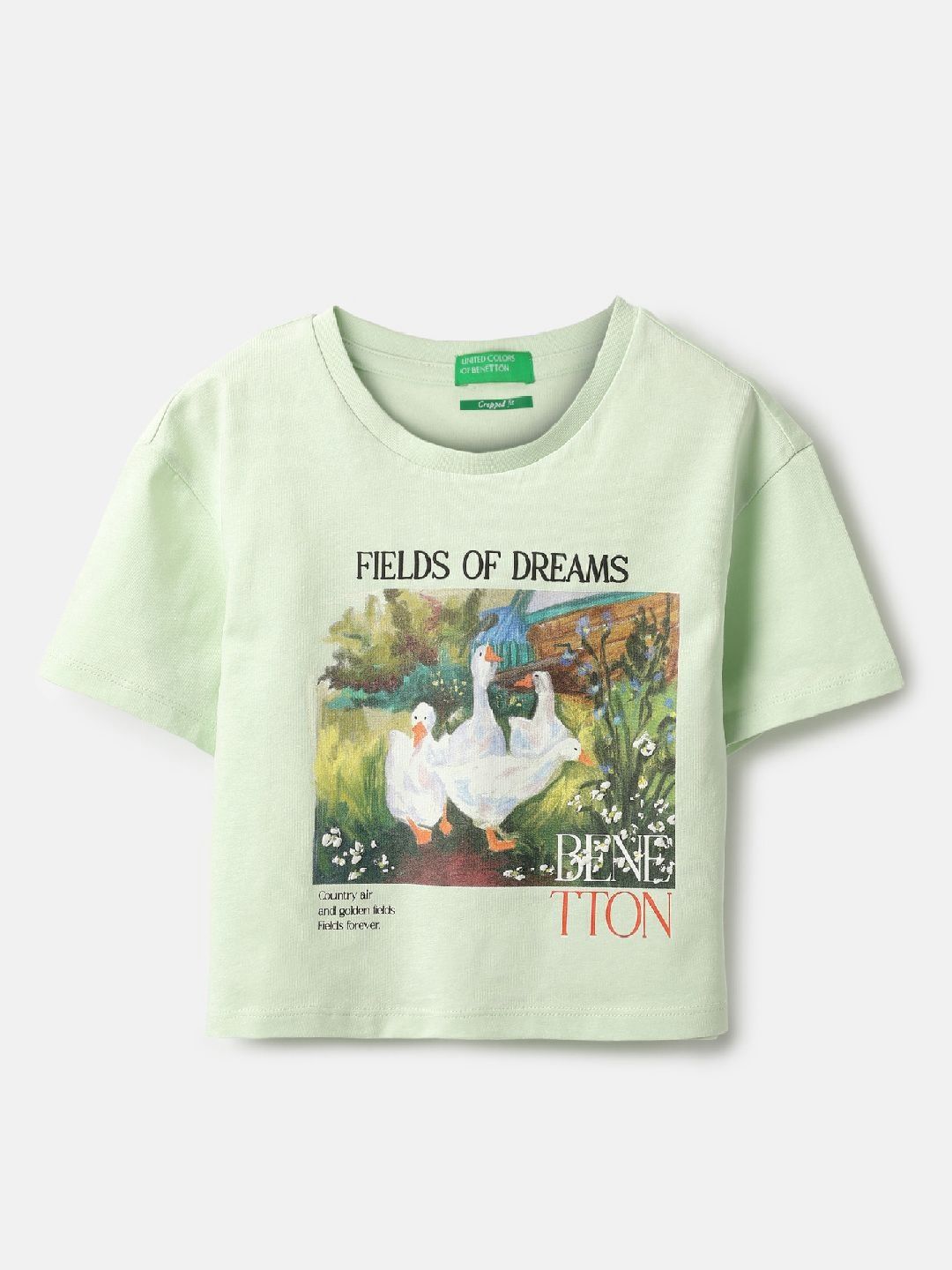 Girls Animal Graphic Printed Pure Cotton Cropped T-shirt