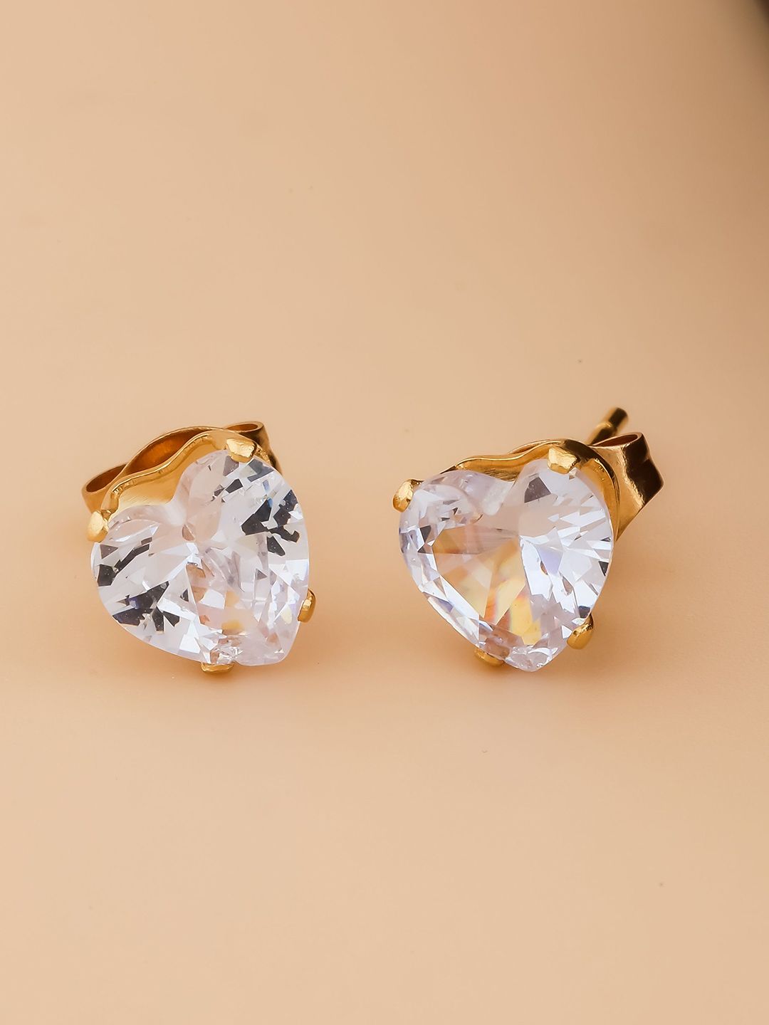 QUERALT Gold Toned Heart Shape Stud Earrings