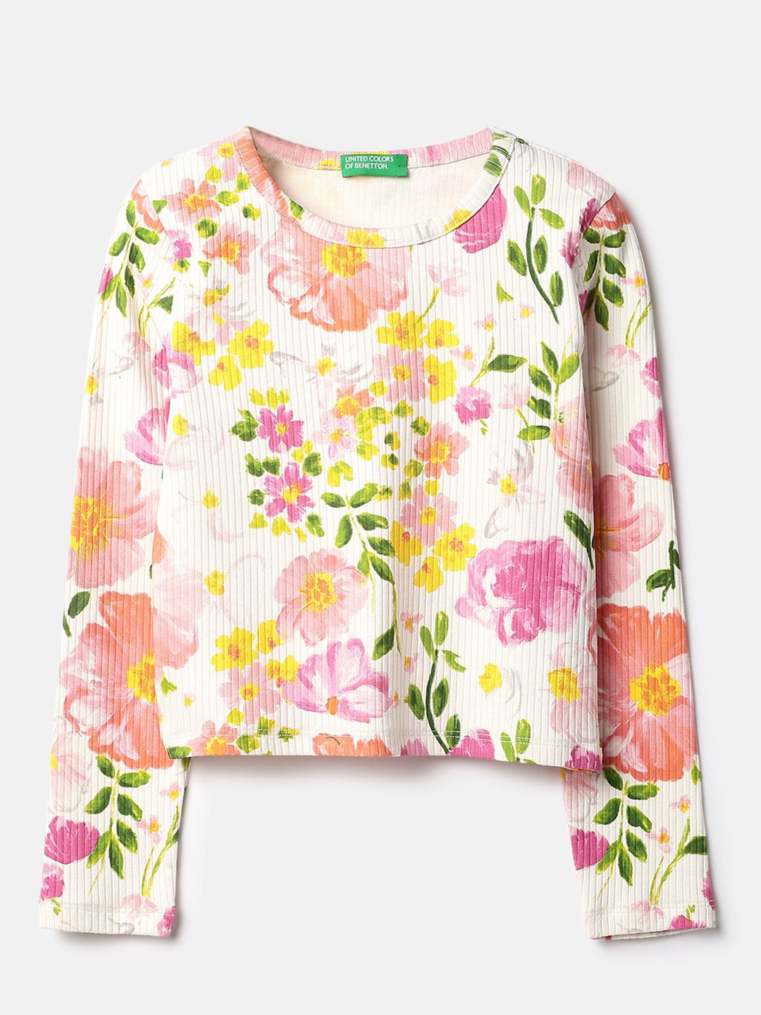 Girls Floral Print Round Neck Top