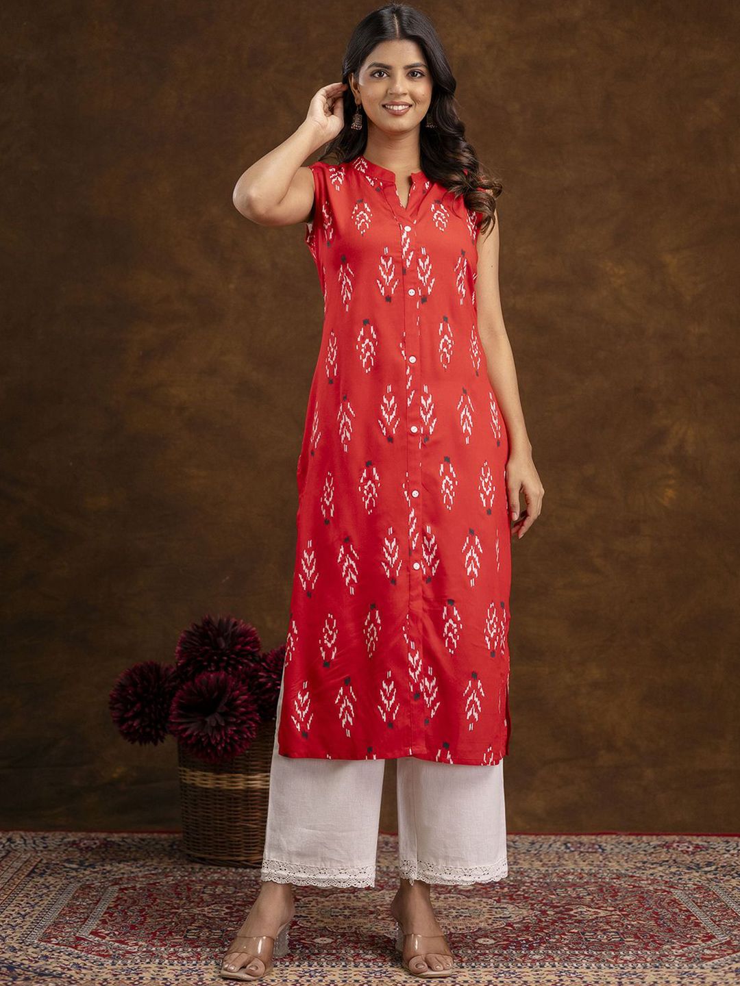 Mokshielite Women Geometric Printed Ikat Daily Straight Kurta