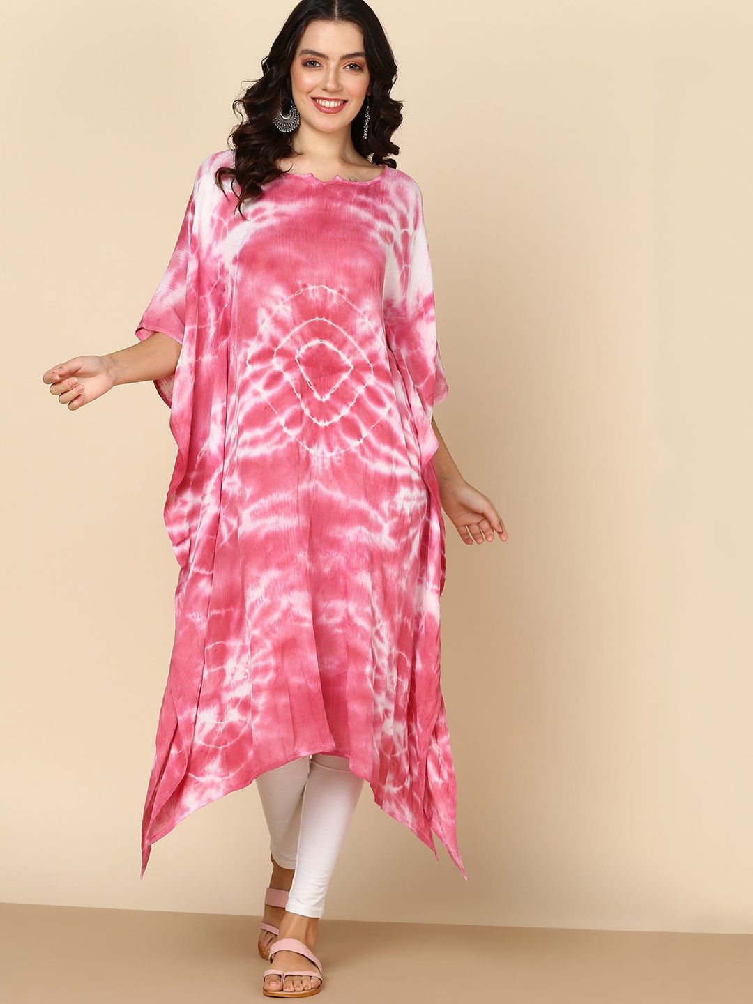 PinkTribe Women Tie & Dyed Kimono Sleeves Kaftan Kurta