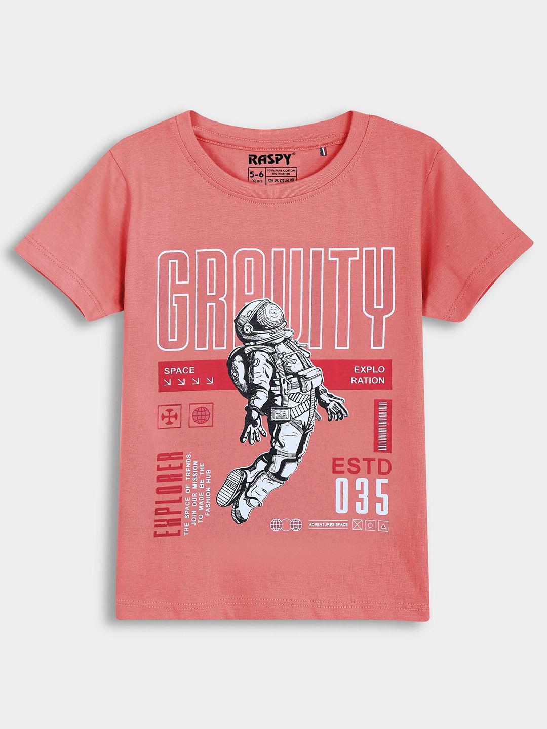 RASPY Boys Printed Pure Cotton Round Neck T-shirt
