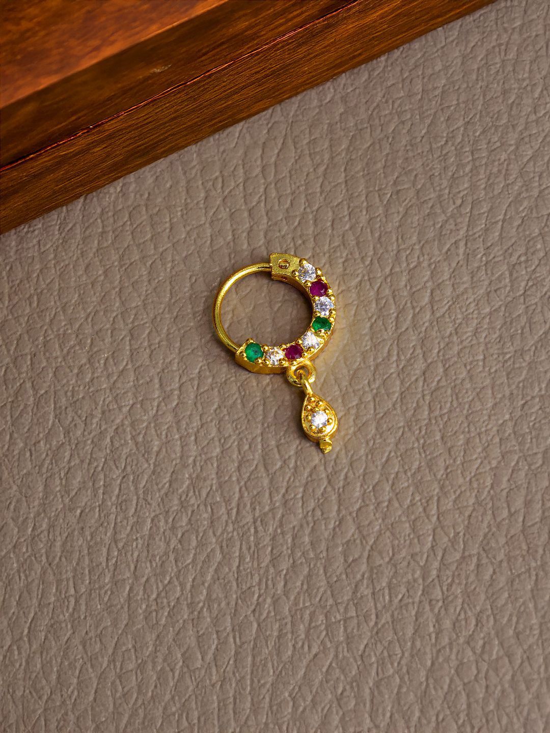 PRIVIU Gold-Plated Cubic Zirconia Studded Small Ring Nosepin