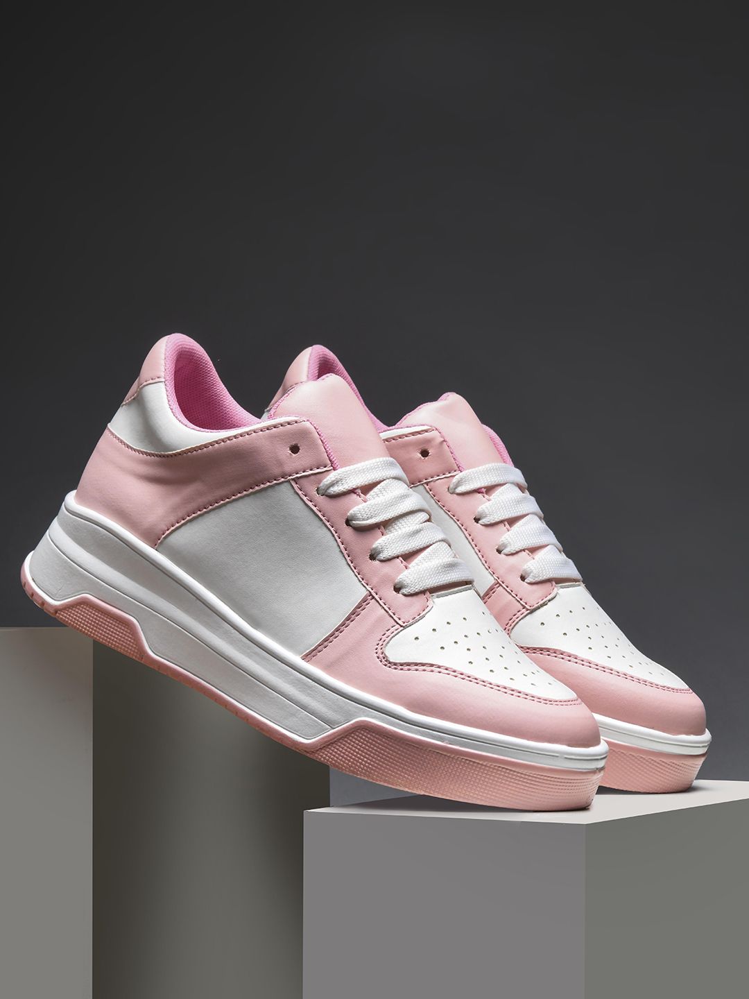 JM Looks Women Colourblocked Lace-Up Casual Sneakers Shoes Comfortable Cushion Footbed