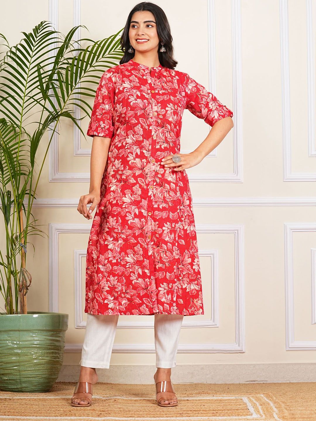 NUNCHII Women Floral Printed Cotton A-line Kurta