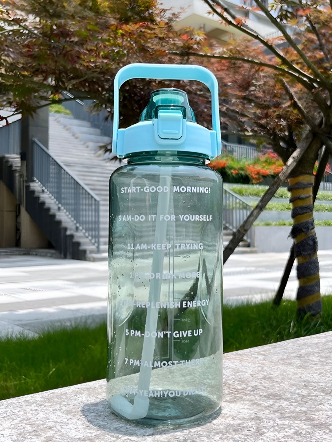 Buy Aura Set Of 1 Green Airtight Plastic Motivational Water Bottle 2000 Ml -  - Home for Unisex