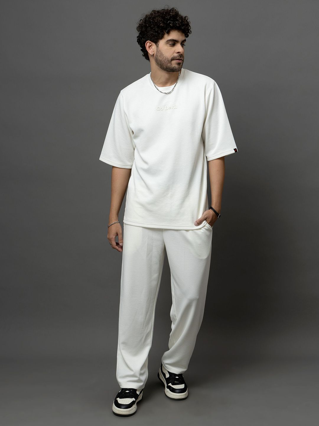 GO DEVIL Round Neck T-Shirt With Trousers Co-Ords Set