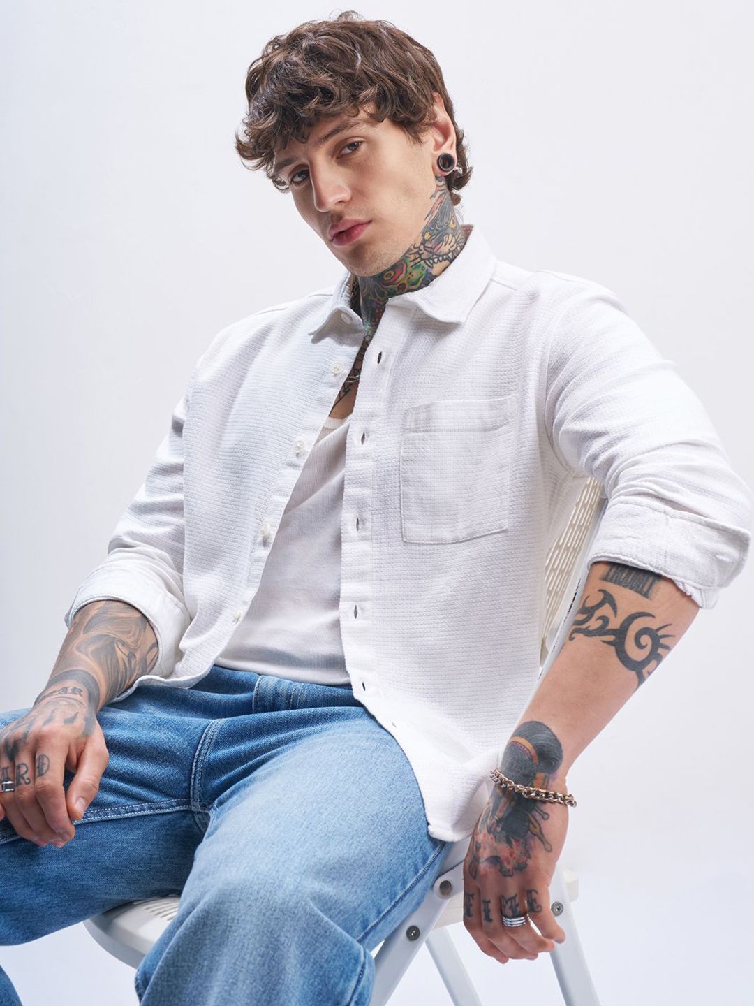 HIGHLANDER Oversized Dobby Textured Cotton Shirt