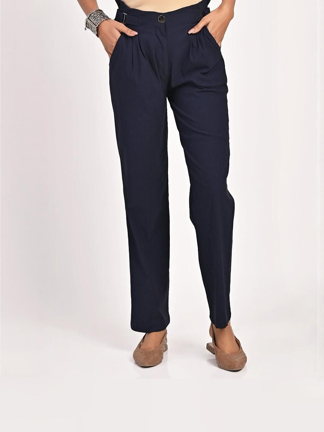 Lakshita Navy Blue Straight Solid Trousers