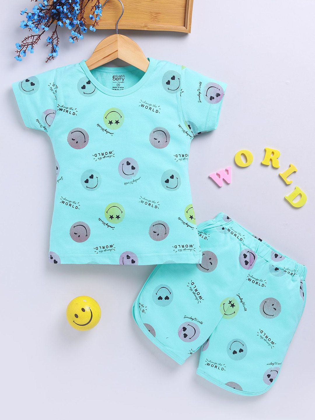 Toonyport Girls Printed Round Neck Short Sleeves Cotton T-Shirt with Clothing Set