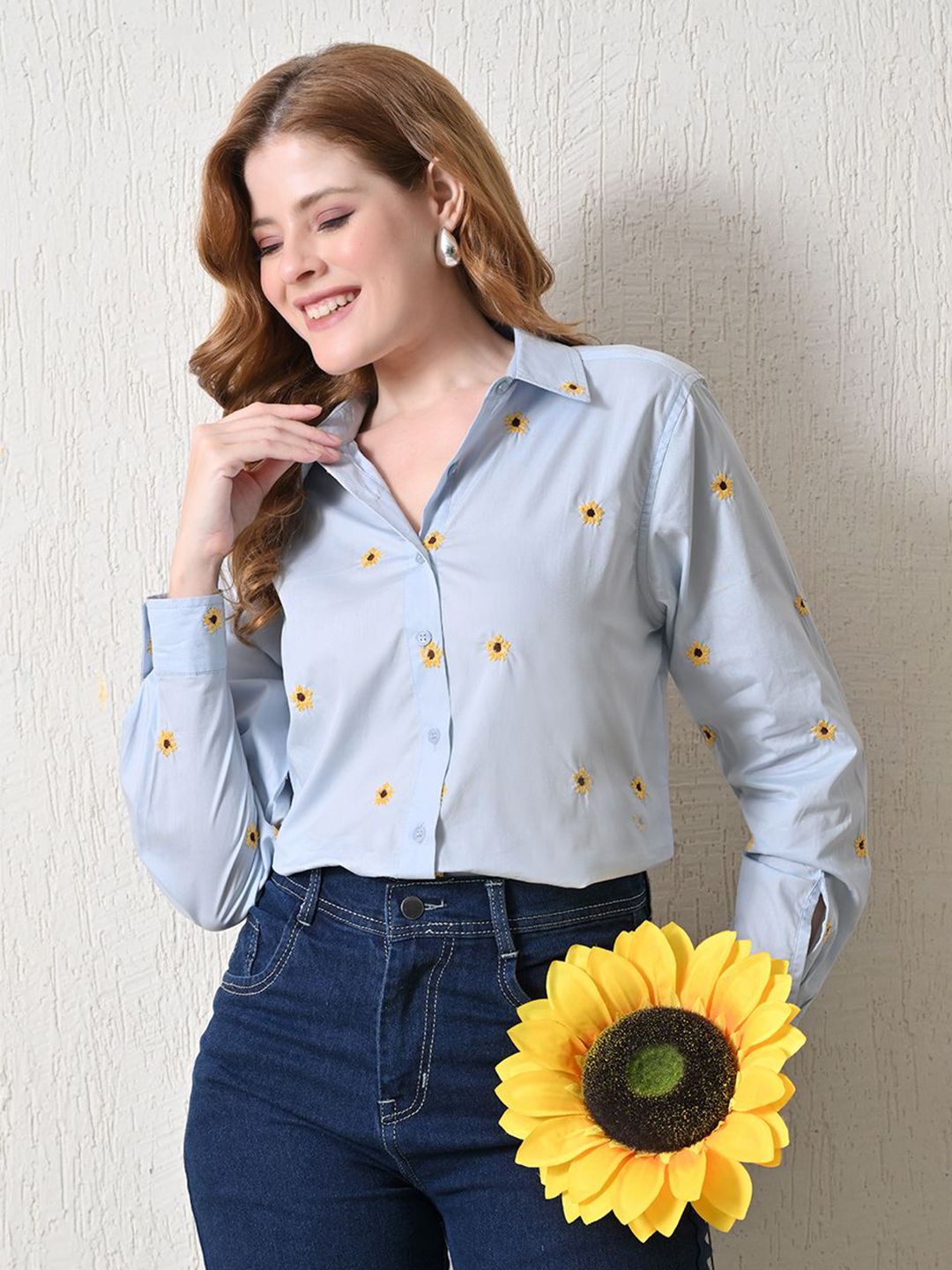 BEVOLKEN Women Comfort Fit Floral Printed Spread Collar Cotton Casual Shirt