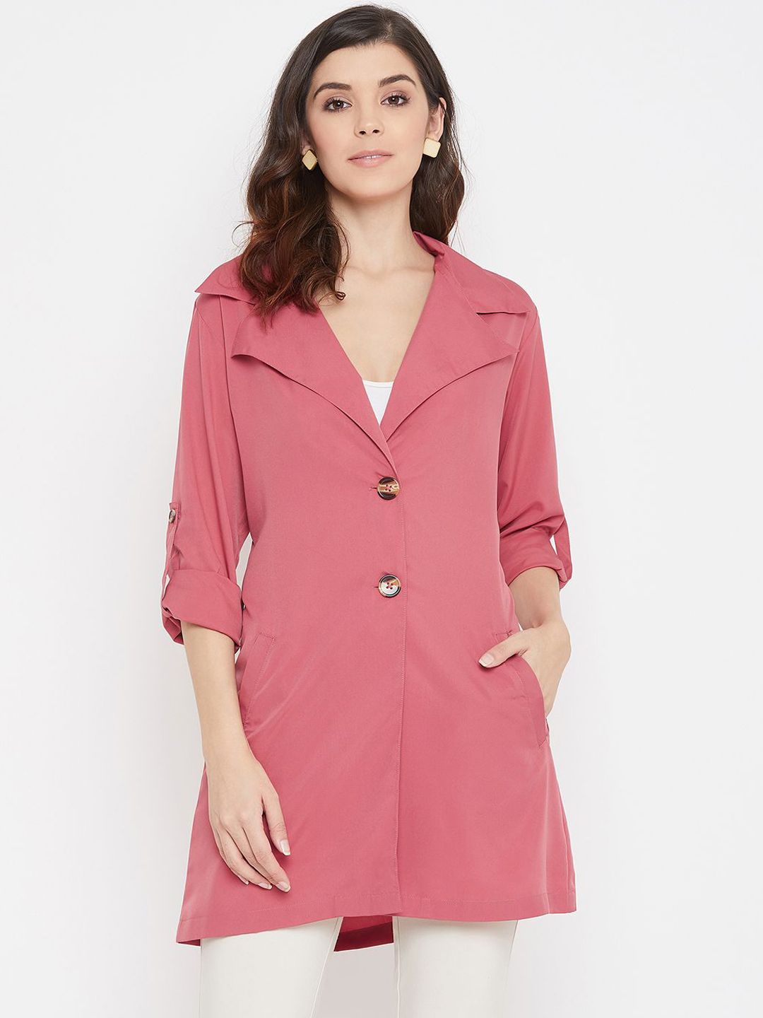 Color Cocktail Women Single Breasted Notched Collar Trench Coat