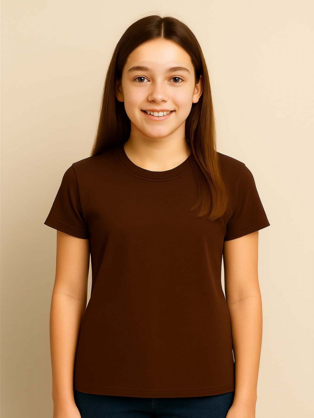 SINI MINI Girls Solid Round Neck T-shirt