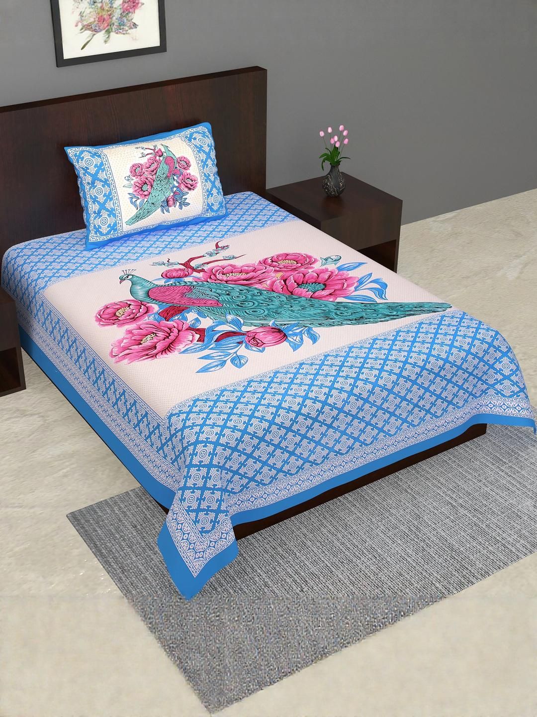 Jaipuri Printed Single Bed Bedsheet with Pillow Covers