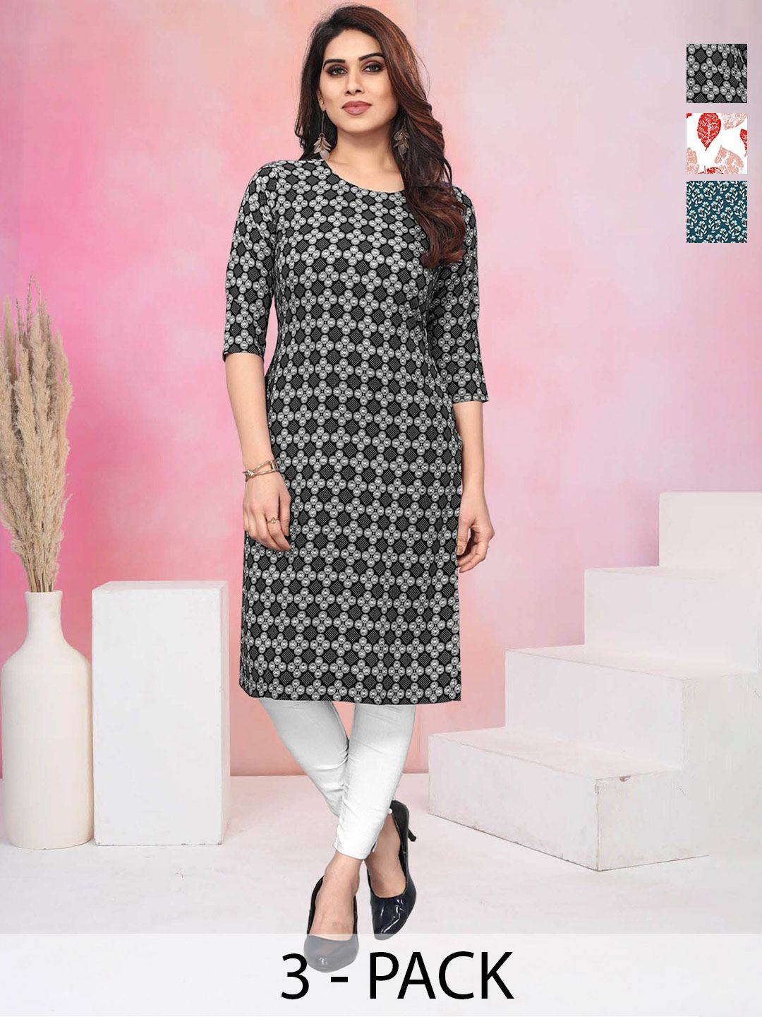 KETAKI FASHION Women Pack of 3 Floral Printed Daily Straight Kurtas