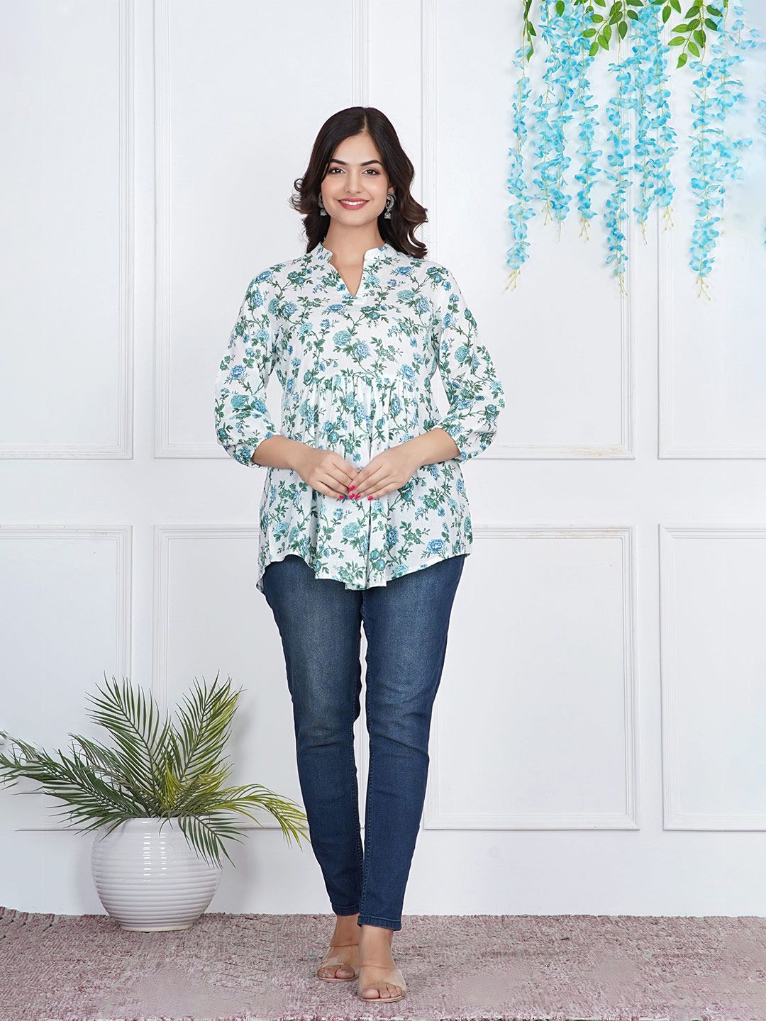 VICITRA Women Floral Printed Pure Cotton A-Line Kurti