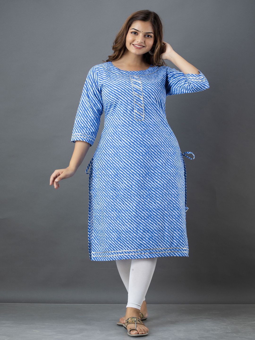 ROPADEMODA Women Leheriya Printed Gota Patti Pure Cotton Kurta