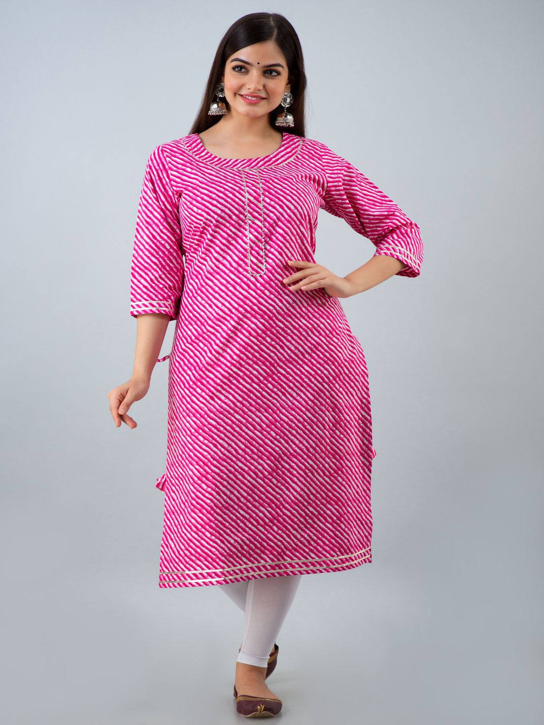 ROPADEMODA Women Leheriya Printed Round Neck Pure Cotton Kurta