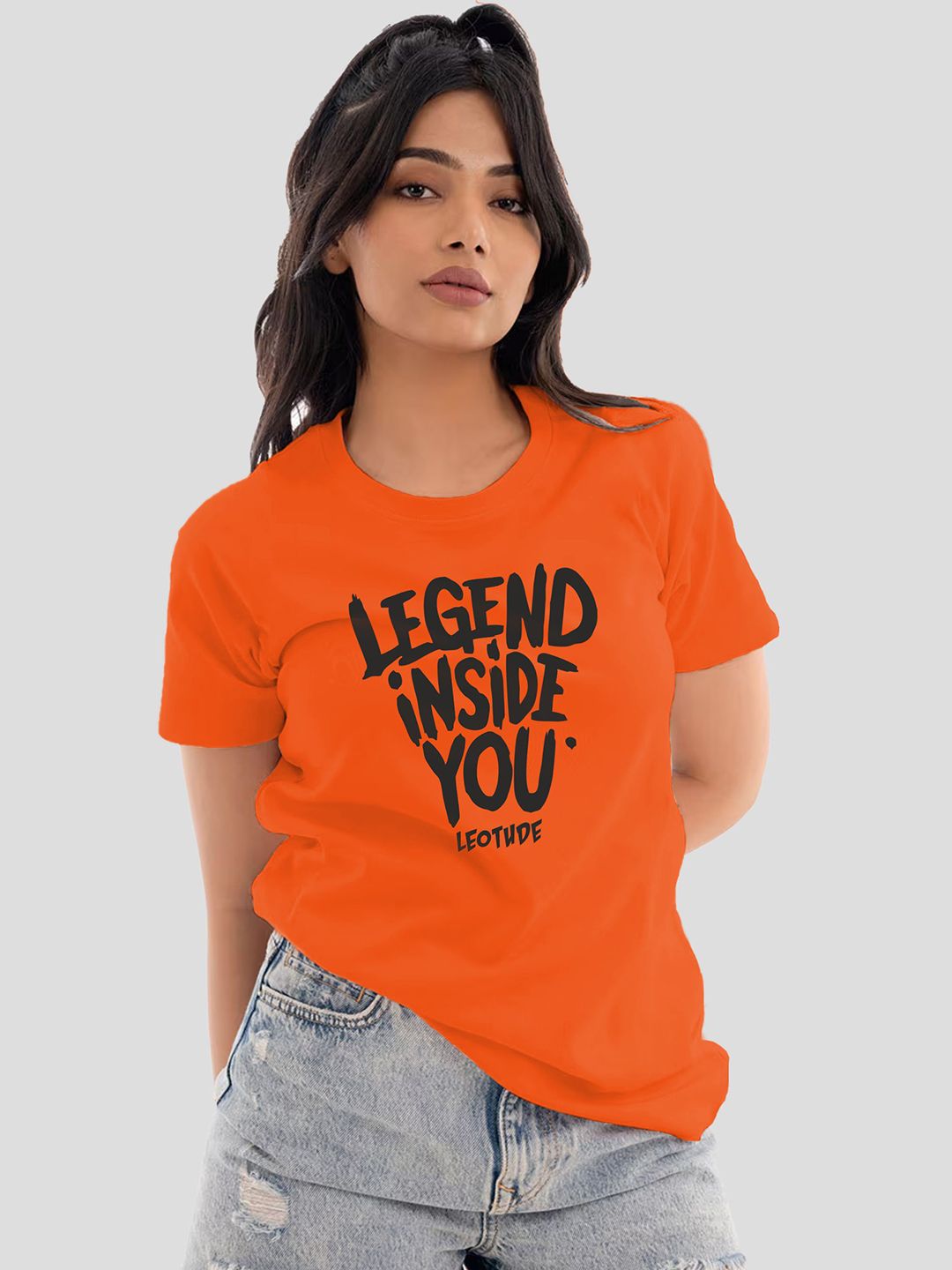 Leotude Typography Printed Round Neck Short Sleeves Loose Fit T-shirt