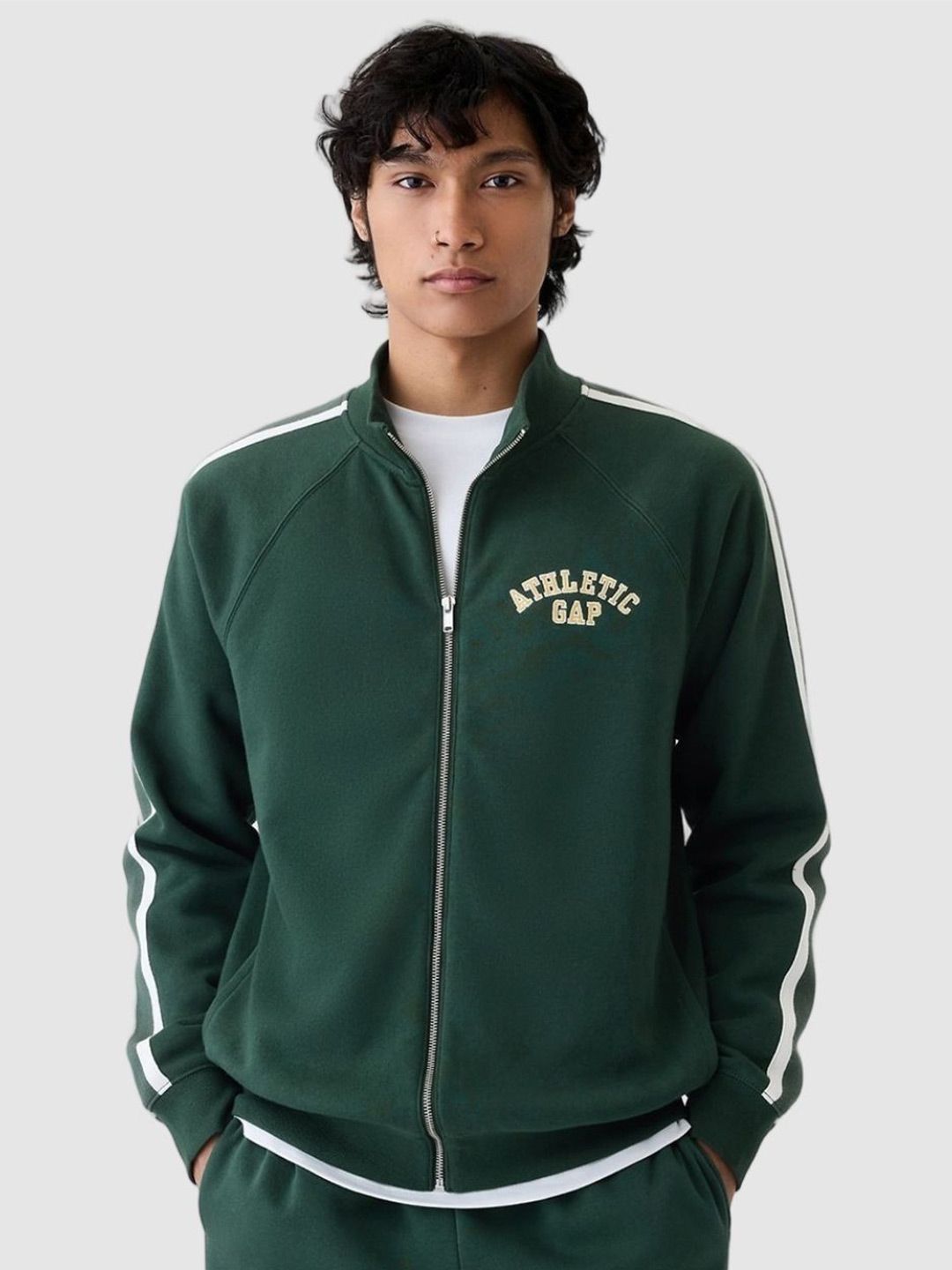 GAP Men Brand Logo Printed Mock Collar Zipper Sweatshirt