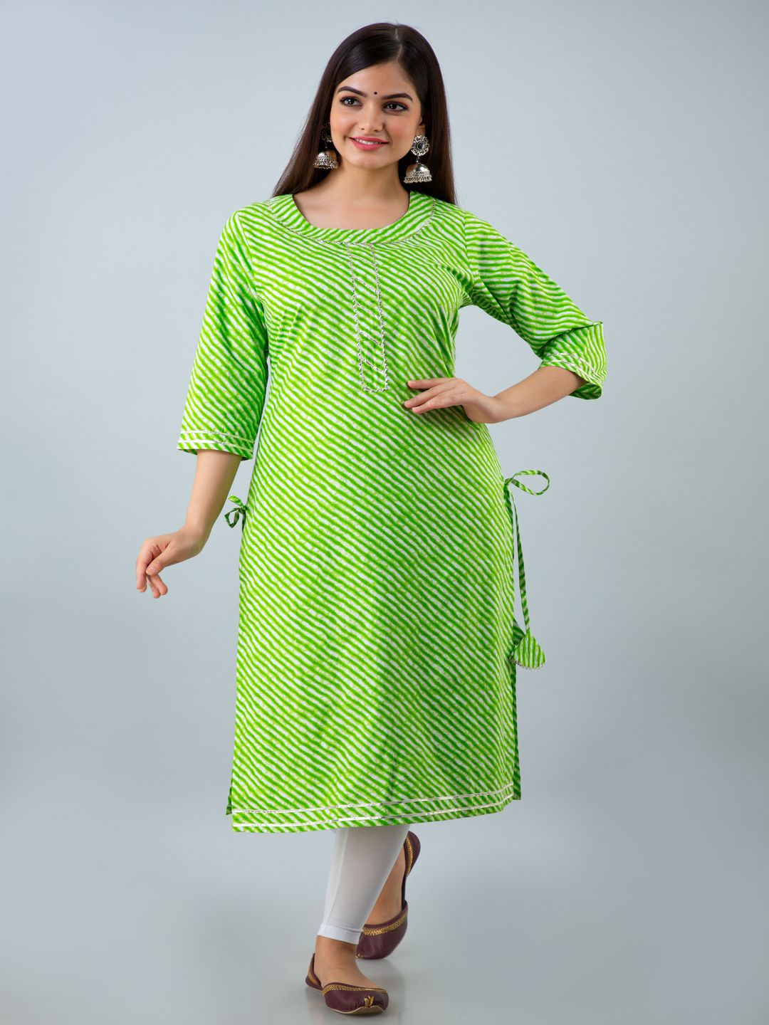 ROPADEMODA Women Leheriya Printed Mirror Work Regular Kurta