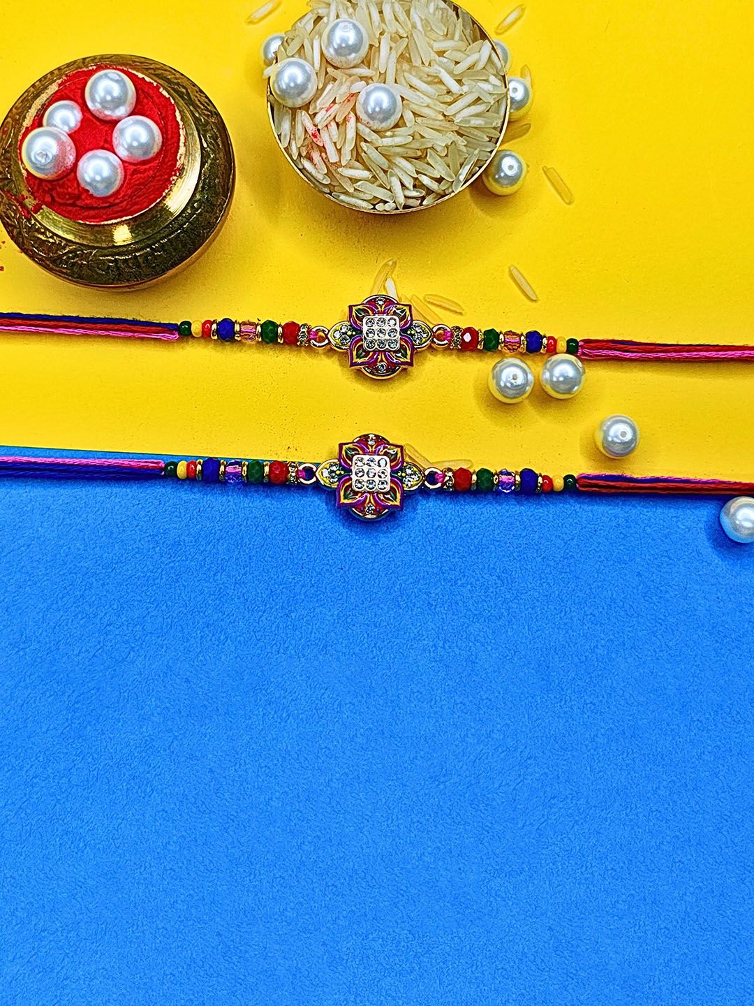 MANSIYAORANGE Set Of 2 Artificial Beaded Thread Rakhi