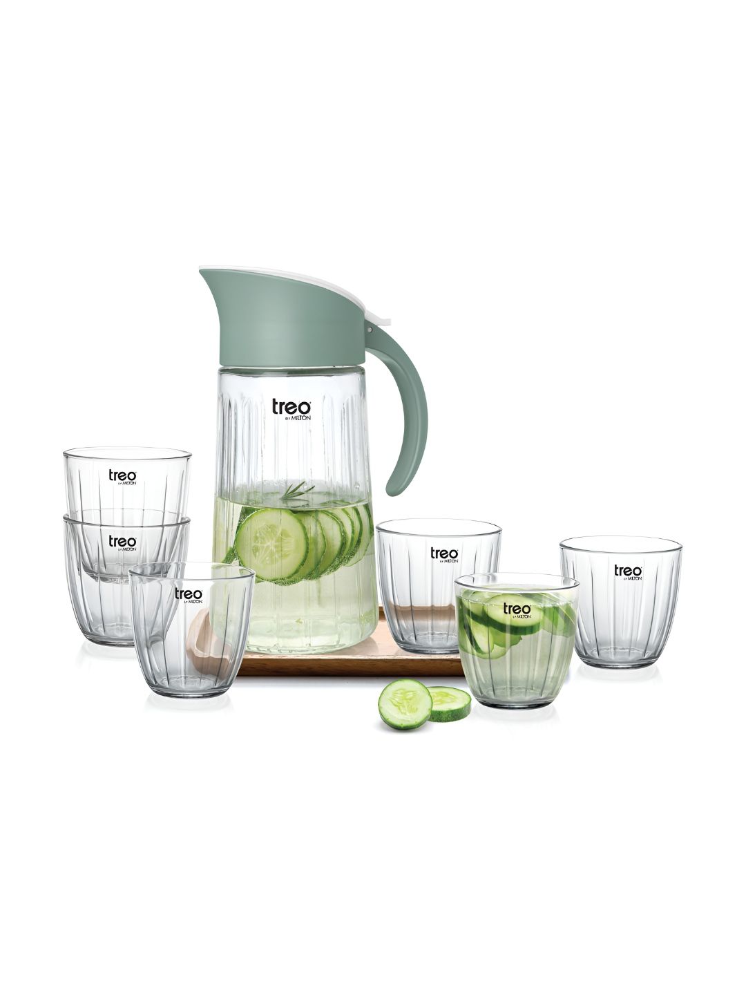 Treo Borosilicate Aura Lemon Glass Set of 7 With 1 Jug 6 Glasses 290 ml Each Jug - 1300 ml
